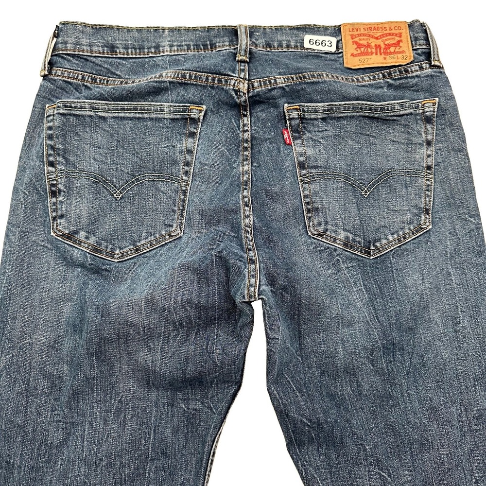 Levi's 527 Slim BootCut Jeans Men Actual 35x32 Dark Blue Cotton Stretch Denim
